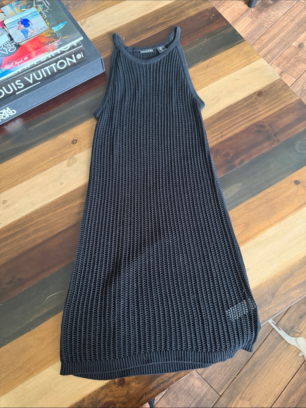 Tahari Black Open-Knit Swim Coverup